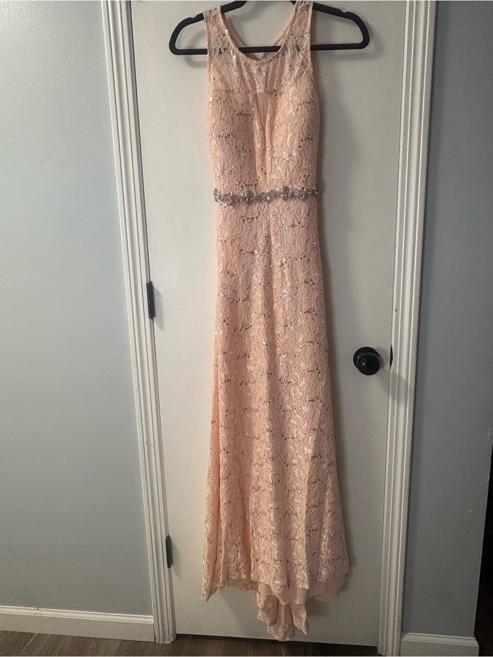 My Michelle Blush Pink Lace Maxi Dress with Beaded Waist